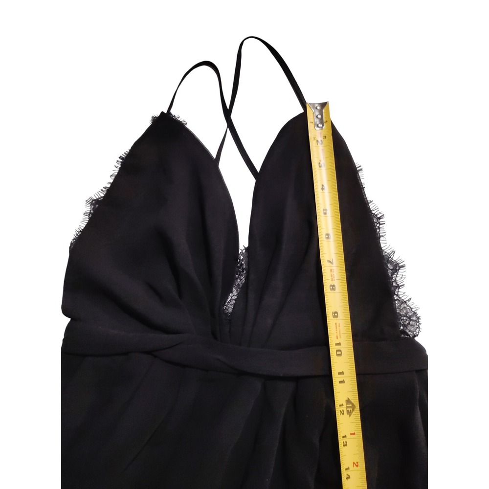 Luxxel Black Lace Trim Deep V-Neck Maxi Dress Cross Back Straps Small LD4733 - Picture 7 of 9